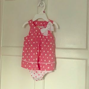 Sold. Pink polka dotted baby romper dress